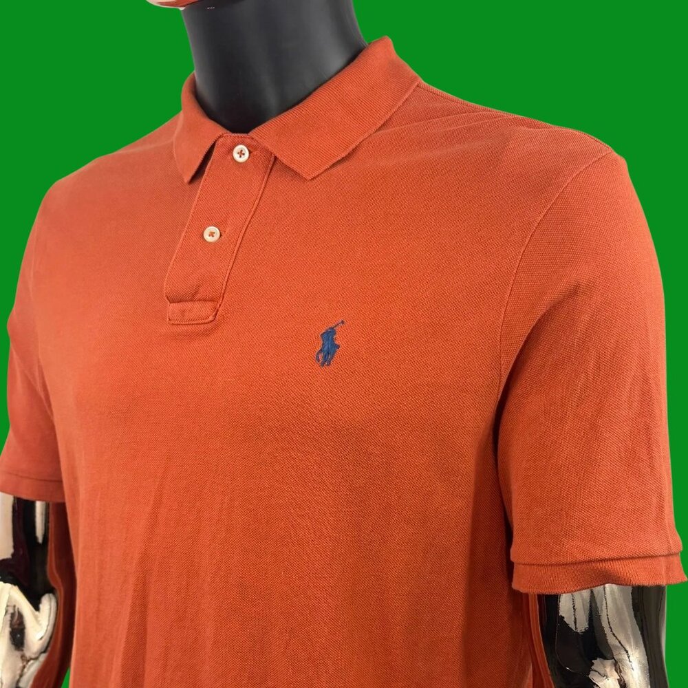 VTG Polo Ralph Lauren Orange Mesh Polo Shirt Navy Pony Logo